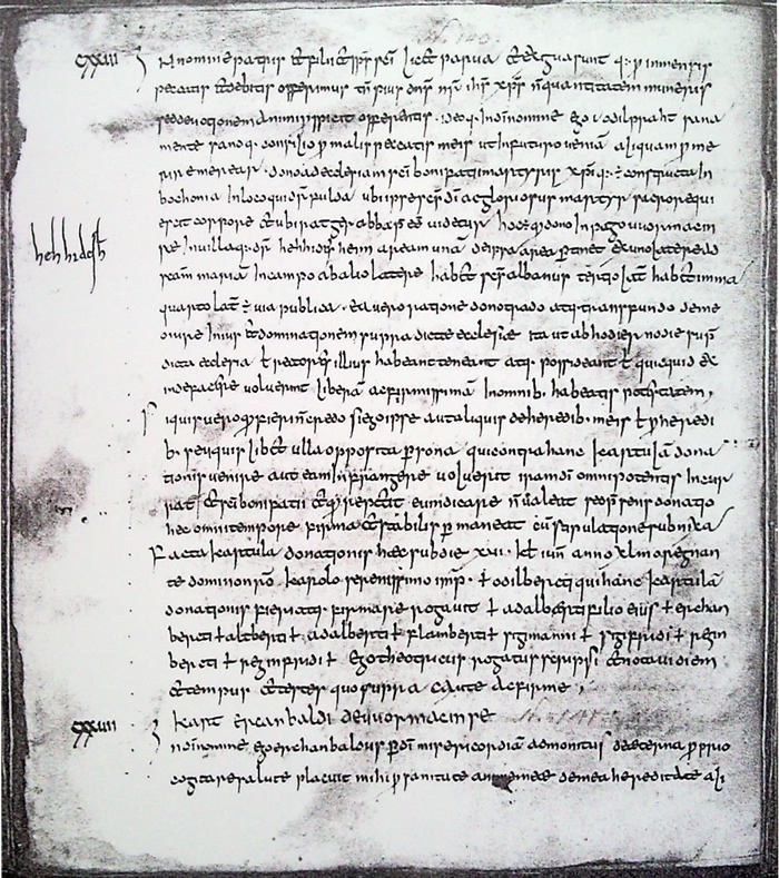 Quelle: Dronke, Codex diplomaticus Fuldensis Nr. 244 (Vorlage im Staatsarchiv Marburg, K 424)